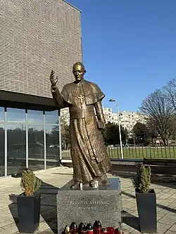 Sculpture in front of the church, Blessed Alojzije Stepinac