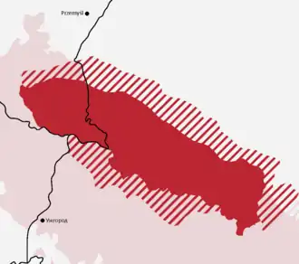 Areas of Boyko settlement on the border of Ukraine (right) and Poland (left)