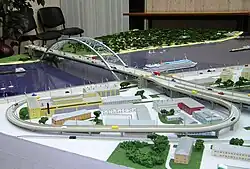 Model of the bridge's main span and car ramp