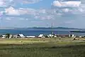 Lake Shira and a settlement on its lakeside.