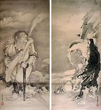 Soga Shōhaku (c. 1770) ink wash painting of Iron-Crutch Li and Liu Haichan (right)
