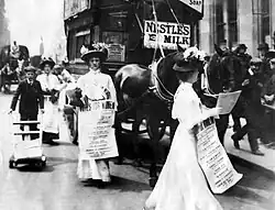 Women selling the newspaper on Fleet Street in London, in 1908.
