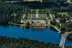 Aerial view over Drottningholms slott.