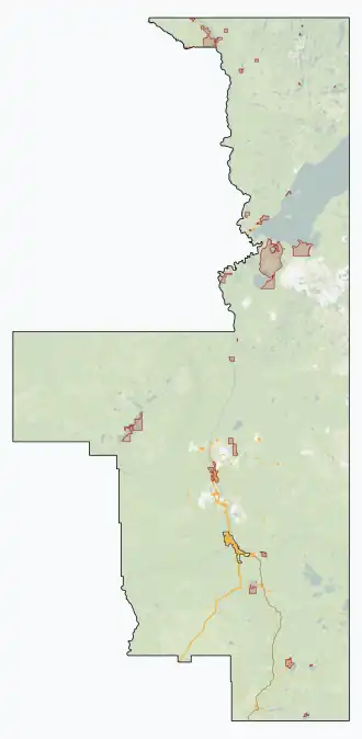 Map showing the location of Kitaskino Nuwenëné Wildland Provincial Park