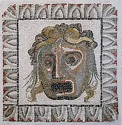 Roman egg-and-dart on a mosaic with a Dionisiac theatre mask, late 1st century BC, mosaic, National Roman Museum of Palazzo Massimo, Rome