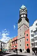 Stadtturm at Innsbruck- lower portion 1358, next to marketplace.
