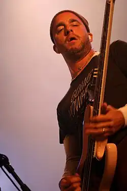 Andriano performing with Alkaline Trio in 2013