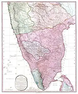 A Map of the Peninsula of India from the 19th Degree North Latitude to Cape Comorin, just after the Fourth Anglo-Mysore War which ended in 1799