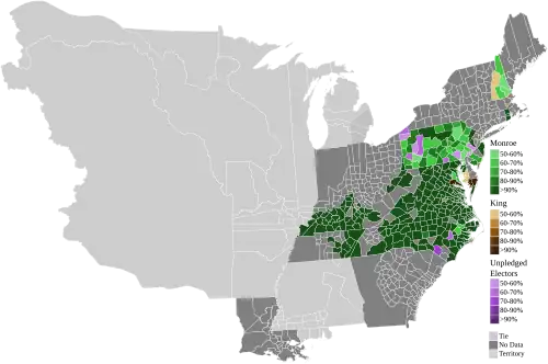 Map of presidential election results by county, shaded according to the vote share of the highest result for an elector of any given candidate