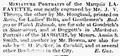 "Miniature portraits of the Marquis Lafayette, ... neatly engraved by ... Mr. Hoogland, printed on satin, for ladies' belts, and gentlemen's badges or watch ribands, are for sale at Goodrich's in State-street, and at Doggett's in Market-St.," August 1824