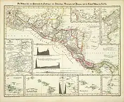 A colored 19th-century map depicting the Federal Republic of Central America, the Mosquito Coast, British Honduras, southern Mexico, and Panama