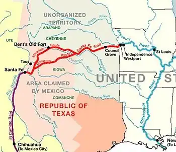 1845 map. The Arkansas River was a boundary, with the Comanche and Kiowa to the south and the Arapaho and Cheyenne to the north of the river. The Ute were pressured to the western part of present-day Colorado