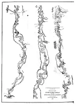 1849 William F. Lynch map of the Jordan River showing Jisr el-Majami, as well as Jisr ed Damiye