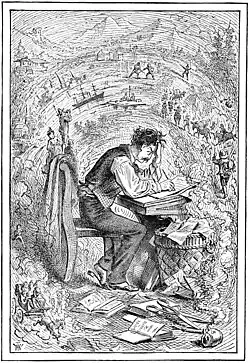 Mark Twain at work by True Williams (The Author's Memories, p. 17)