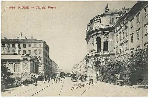 Facade of Palace Modello overlooks Porto street. Rijeka, 19th century.