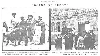 A magazine report of one of Pepete's previous injuries in 1909.