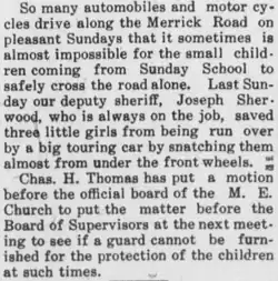 Nassau County Review newspaper clipping, "Children Saved by Nassau County Deputy Sheriff," circa 1913[13]