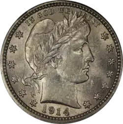 Barber quarter, 1914