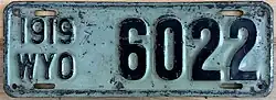 1919 Wyoming License Plate