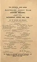 1930 AJC St Leger racebook showing raceday officials