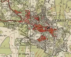 The synagogue, marked "Syn" on a 1940s Survey of Palestine map of the Old City of Hebron.