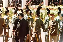 General Constand Viljoen and P.W. Botha inspect the guard of honour of the State President's Guard.