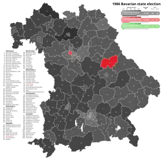 1986 Bavarian state election, Black is CSU, Red is SPD,