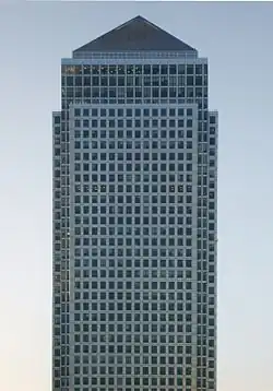 Picture of One Canada Square set against a clear blue sky.