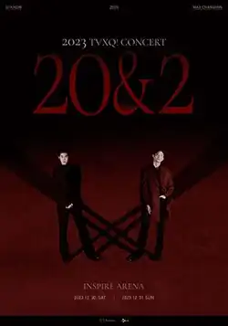 Red vertical image featuring U-Know Yunho and Max Changmin