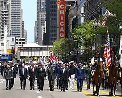 Chief of Staff of the United States Army Gen. George W. Casey Jr., Chicago Mayor Richard M. Daley, and other officials during the 2008 Memorial Day parade on State Street
