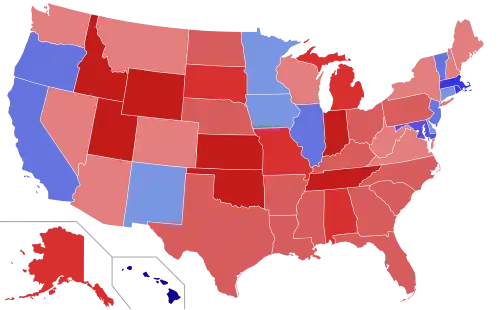 Upper house seats by party holding majority in each state Republican  50–60% 