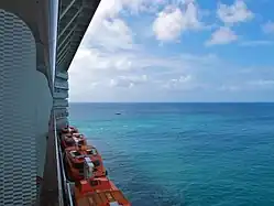 Balcony view looking aft from the port side of deck 8