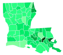 Support for Edwards by parish:   >7%   6–7%   4–5%   3–4%   2–3%   1–2%   <1%