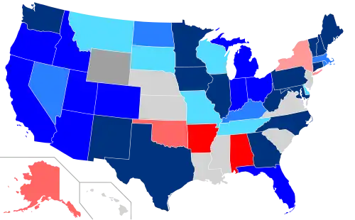Net changes to lower house seats after the 2018 elections      +1 Dem seat      +2 Dem seats      +3–5 Dem seats      +6–61 Dem seats      +1 Rep seat      +2 Rep seats      +5 Rep seats      +1 Ind seat