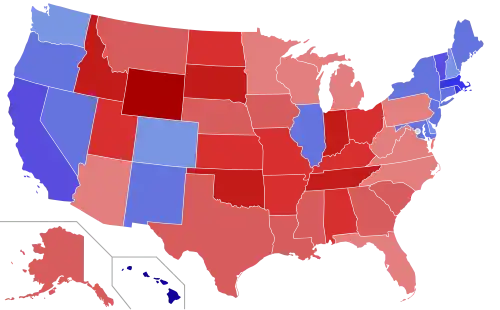 Upper house seats by party holding majority in each state Republican  50–60% 