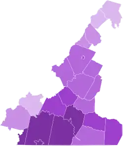 The county map depicts the 2020 Democratic primary election for Virginia's 5th congressional district shown by varying shades of purple to represent Cameron Webb's vote share in each county. Webb won every county in the district.