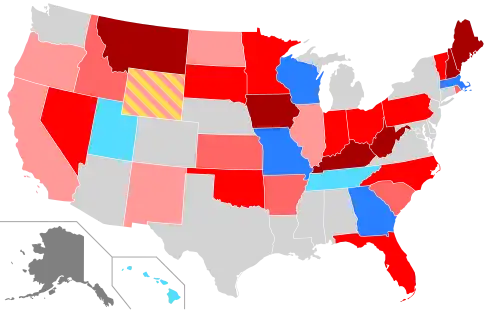 Net changes to lower house seats after the 2020 elections      +1 Rep seat      +2 Rep seats      +3–5 Rep seats      +6–47 Rep seats      +1 Dem seat      +2 Dem seats      +1 Lib seat      +2 Ind seats