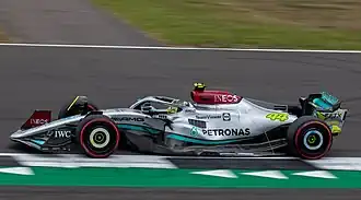 Lewis Hamilton driving the Mercedes-AMG F1 W13 E Performance at the 2022 British Grand Prix.