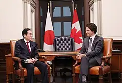 Fumio Kishida meets Canadian Prime Minister Justin Trudeau in Ottawa, January 2023.