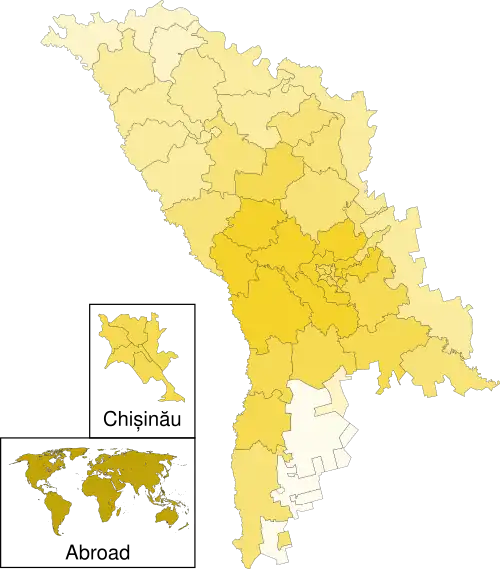 Sandu's results by district, first round