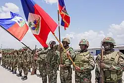 Haitian troops receiving Colombian President Petro