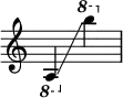 {
    \override Score.SpacingSpanner.strict-note-spacing = ##t
    \set Score.proportionalNotationDuration = #(ly:make-moment 1/8)
    \override Score.TimeSignature #'stencil = ##f
    \relative c {
        \time 2/4
        \ottava #-1 a4 \glissando
        \ottava #1 b''''
    }
}