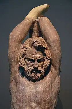 AD statue in red marble of Marsyas, a satyr who dared challenge Apollo to a music contest