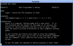 4.3 BSD displaying the man page for Rogue
