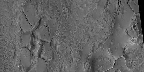 Close view of fractures from the previous image, as seen by HiRISE under HiWish program