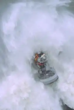 A 47-foot motor lifeboat in heavy surf