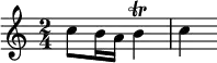 \relative c'' {
        \time 2/4
        c8 b16 a b4\trill c4
    }