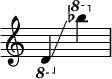 {
    \override Score.SpacingSpanner.strict-note-spacing = ##t
    \set Score.proportionalNotationDuration = #(ly:make-moment 1/8)
    \override Score.TimeSignature #'stencil = ##f
    \relative c {
        \time 2/4
        \ottava #-1 d4 \glissando 
        \ottava #1 bes''''
    }
}
