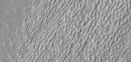 Enlarged view of brain terrain on the surface of Lineated Valley Fill, as seen by HiRISE under HiWish program Location is Ismenius Lacus quadrangle.