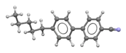 Space-filling model of the 4-cyano-4'-pentylbiphenyl molecule